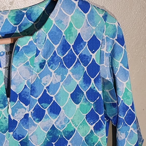 Ibkul Blue and Green Scale Pattern Dress - Picture 2 of 7